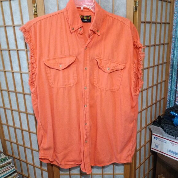 Biker Wear USA Orange Sleeveless Denim "Ride or Die" Back Graphic 3XL - Picture 7 of 13